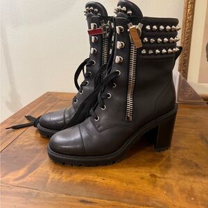 Christian Louboutin Studded Black Leather Ankle Boots